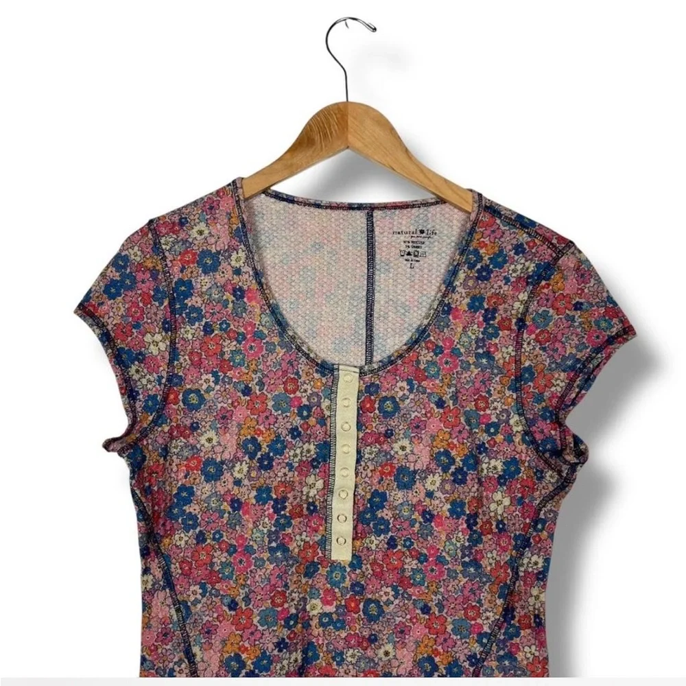 Natural Life Reagan Top Size Large Thermal Henley Snap Floral Garden Boho Hippie - Picture 5 of 6